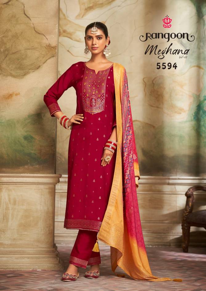 Meghana Vol 2 By Rangoon Jacquard Kurti With Bottom Dupatta Wholesalers In Delhi
